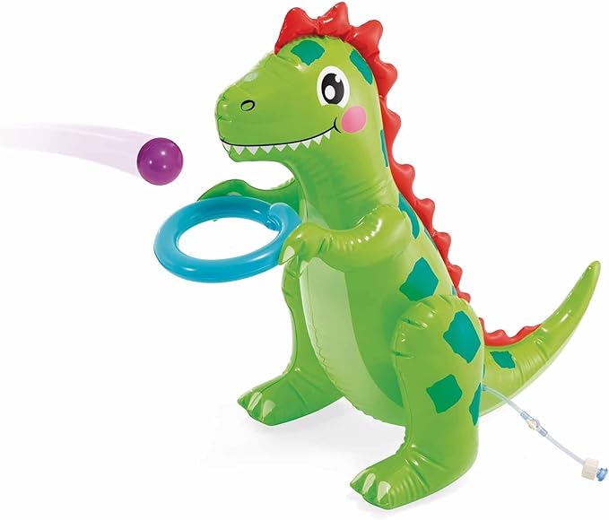 Parc aquatique Intex Dino Park, 201 x 157 x 69 cm, dinosaure gonflable, toboggan avec fond rembourré, jet d'eau, ensemble de balles (inclus), 54 kg max., +2 ans, kit de réparation (56139)