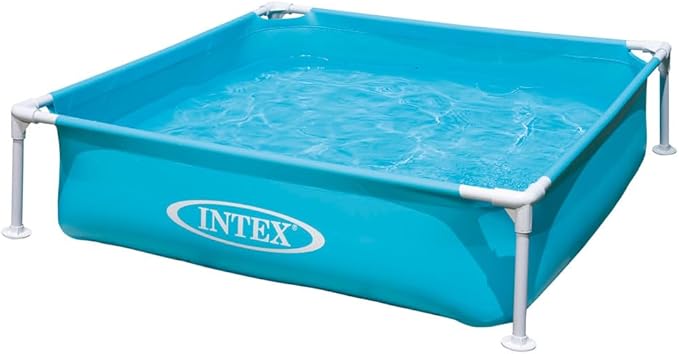 Piscine tubulaire carrée amovible Intex pour enfants, 122 x 122 x 30 cm, 342 litres, forme carrée, bouchon de vidange, pour jardin et extérieur, vinyle résistant, kit de réparation inclus, garantie de 2 ans et plus (57173)