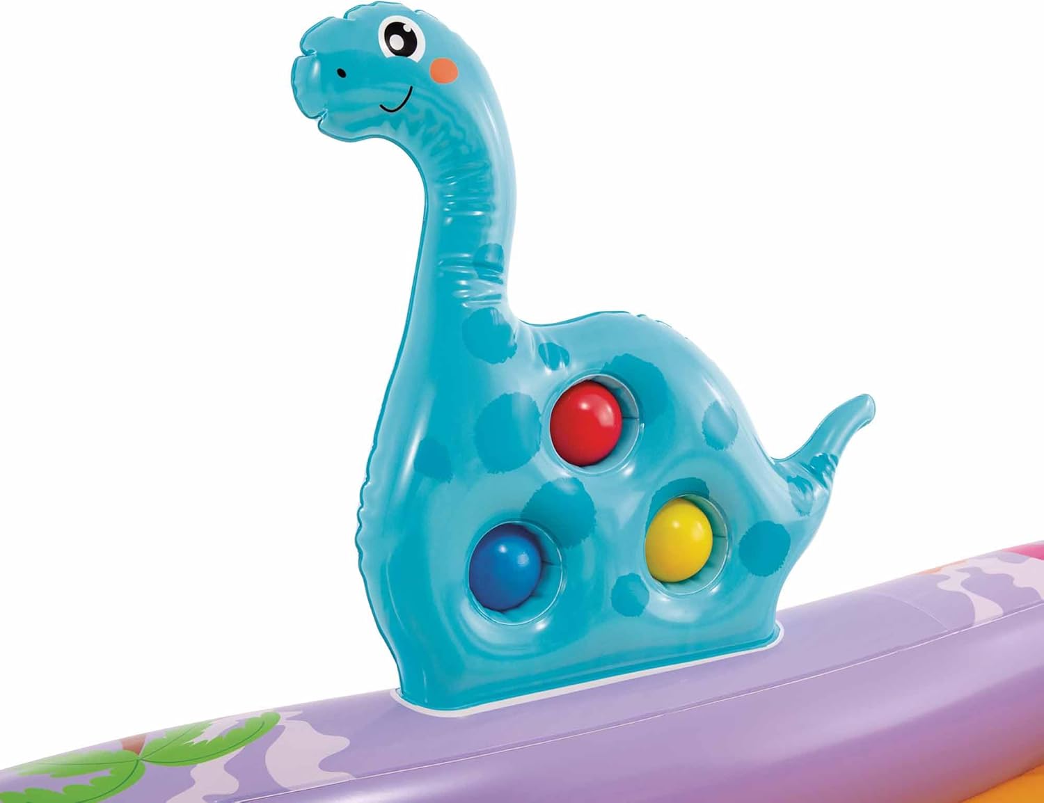 Parc aquatique Intex Dino Park, 201 x 157 x 69 cm, dinosaure gonflable, toboggan avec fond rembourré, jet d'eau, ensemble de balles (inclus), 54 kg max., +2 ans, kit de réparation (56139)