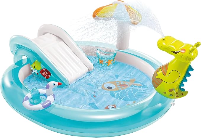 Piscine gonflable pour enfants INTEX 57165 avec diffuseur d'eau et toboggan crocodile, aire de jeux pour enfants
