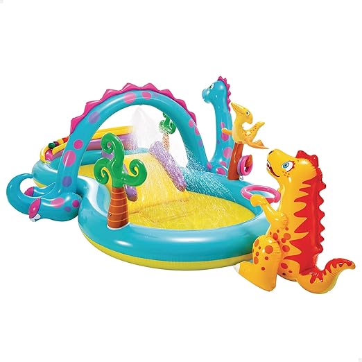 Centre de jeux aquatiques Intex 57135NP Dinosaure, pataugeoire avec arche d'arrosage mobile. Idéal pour s'amuser en plein air cet été ! - Multicolore
