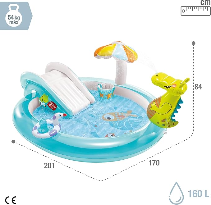 Piscine gonflable pour enfants INTEX 57165 avec diffuseur d'eau et toboggan crocodile, aire de jeux pour enfants