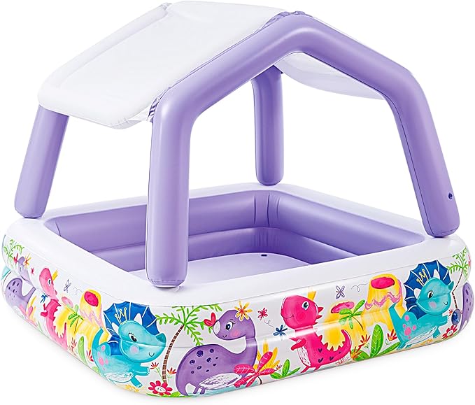 Piscine gonflable pour enfants Intex, 157 x 157 x 122 cm, 295 litres, avec toit amovible, design aquatique, bouchon de vidange, usage extérieur, vinyle résistant, kit de réparation inclus, garantie +2 ans (57470)