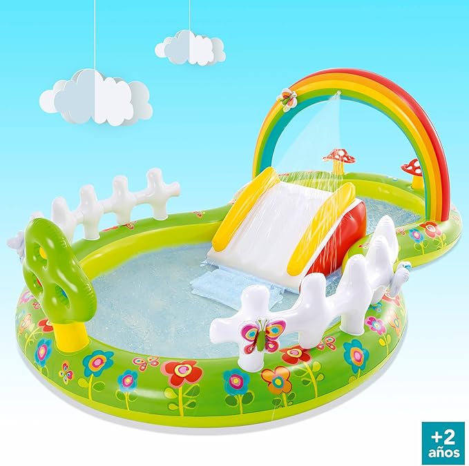INTEX 57154 – Piscine gonflable pour enfants avec diffuseur d'eau et toboggan de jardin, aire de jeux pour enfants