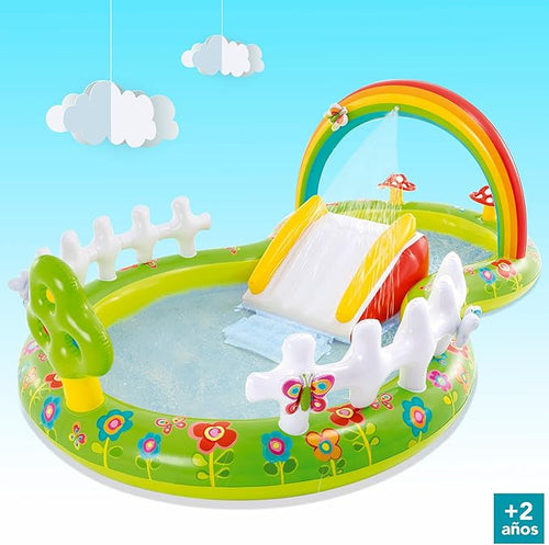 INTEX 57154 – Piscine gonflable pour enfants avec diffuseur d'eau et toboggan de jardin, aire de jeux pour enfants
