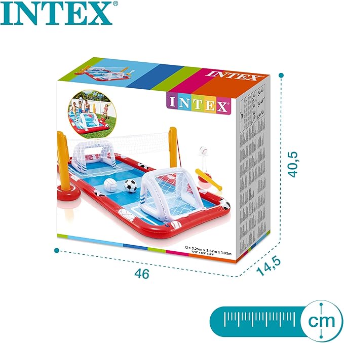 Centre de jeux aquatiques gonflable Intex 57147NP, pour enfants, dimensions : 325 x 267 x 102 cm, capacité : 470 litres, volley-ball, football, basket-ball, baseball, à partir de 3 ans.