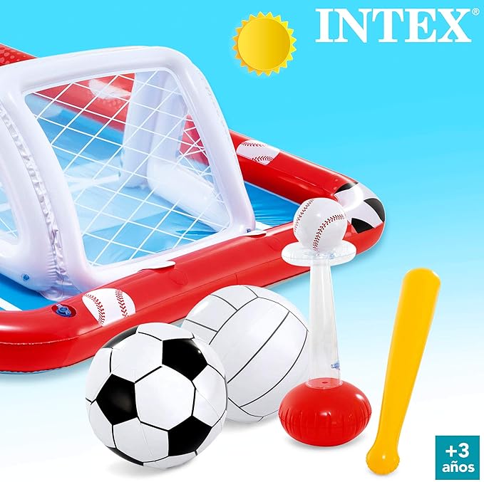 Centre de jeux aquatiques gonflable Intex 57147NP, pour enfants, dimensions : 325 x 267 x 102 cm, capacité : 470 litres, volley-ball, football, basket-ball, baseball, à partir de 3 ans.