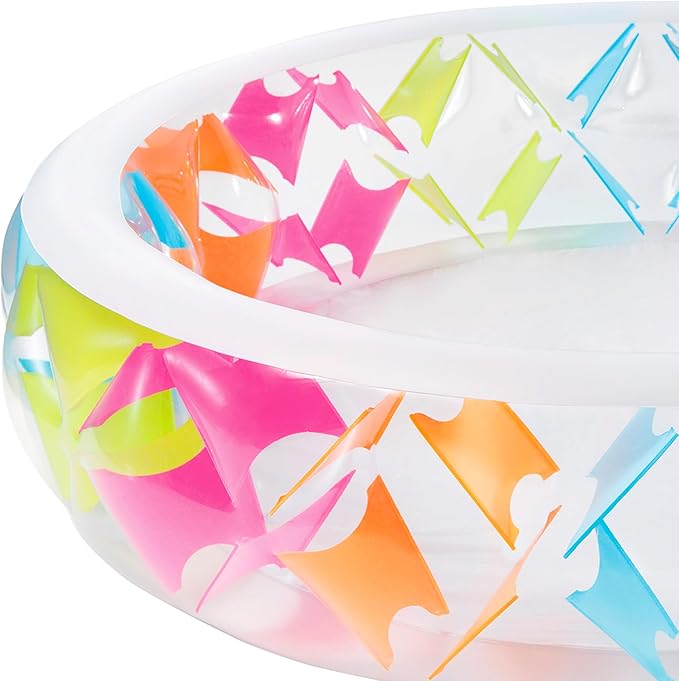 Piscine gonflable Intex pour enfants, design coloré avec imprimé estival, Ø 229 cm, hauteur 56 cm, capacité 840 l, jeux de jardin, enfants +6 ans, comprend un patch de réparation (56494)