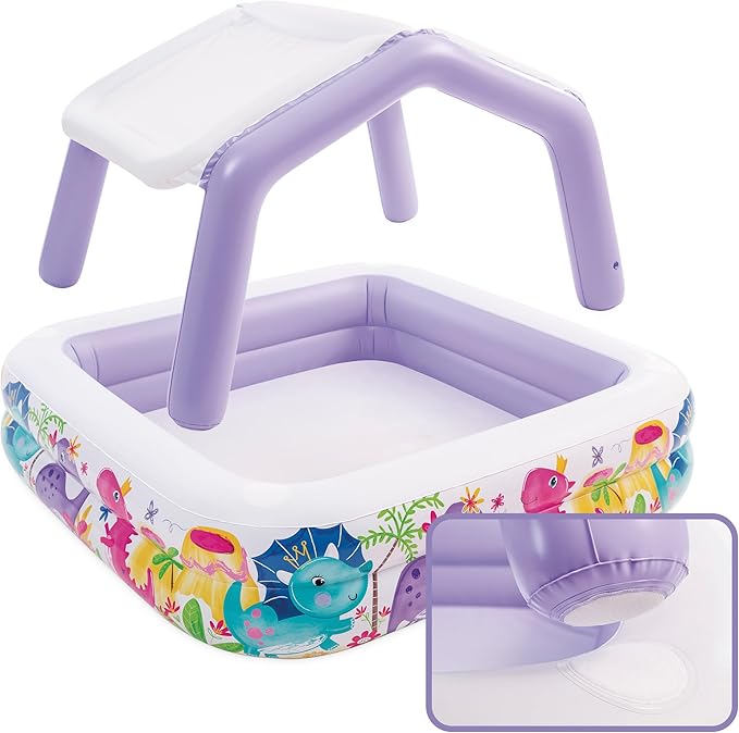 Piscine gonflable pour enfants Intex, 157 x 157 x 122 cm, 295 litres, avec toit amovible, design aquatique, bouchon de vidange, usage extérieur, vinyle résistant, kit de réparation inclus, garantie +2 ans (57470)
