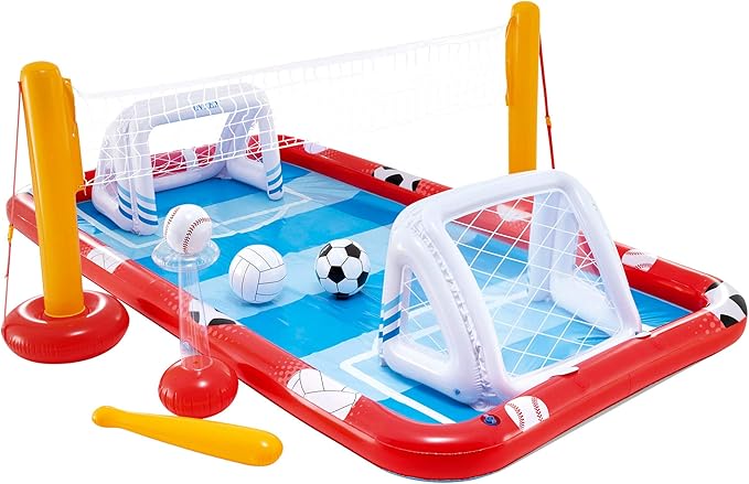Centre de jeux aquatiques gonflable Intex 57147NP, pour enfants, dimensions : 325 x 267 x 102 cm, capacité : 470 litres, volley-ball, football, basket-ball, baseball, à partir de 3 ans.