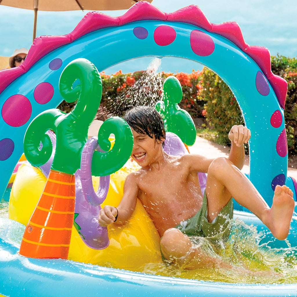 Centre de jeux aquatiques Intex 57135NP Dinosaure, pataugeoire avec arche d'arrosage mobile. Idéal pour s'amuser en plein air cet été ! - Multicolore