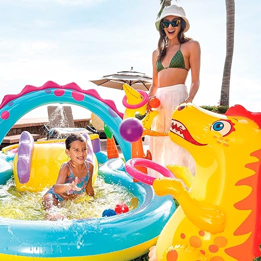 Centre de jeux aquatiques Intex 57135NP Dinosaure, pataugeoire avec arche d'arrosage mobile. Idéal pour s'amuser en plein air cet été ! - Multicolore