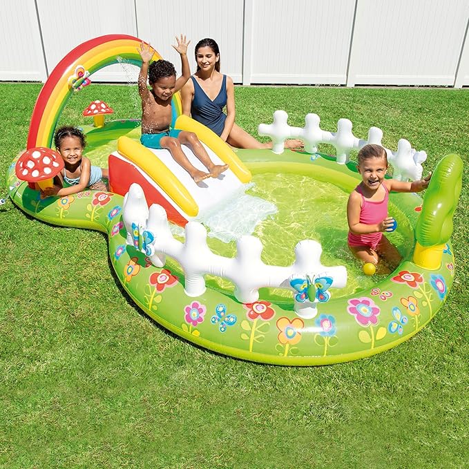 INTEX 57154 – Piscine gonflable pour enfants avec diffuseur d'eau et toboggan de jardin, aire de jeux pour enfants