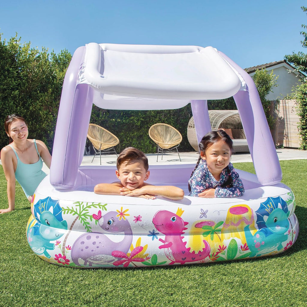 Piscine gonflable pour enfants Intex, 157 x 157 x 122 cm, 295 litres, avec toit amovible, design aquatique, bouchon de vidange, usage extérieur, vinyle résistant, kit de réparation inclus, garantie +2 ans (57470)