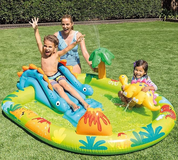 Piscine gonflable pour enfants INTEX 57166 avec diffuseur d'eau et toboggan dinosaure, centre de jeux pour enfants