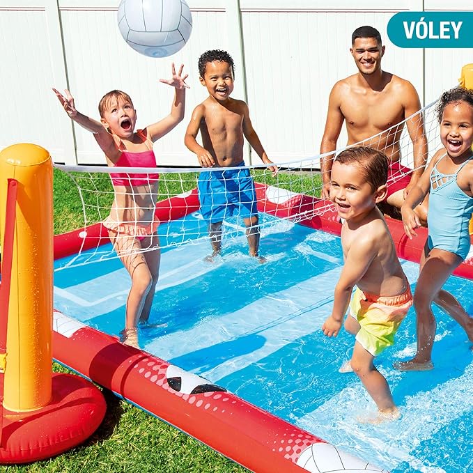 Centre de jeux aquatiques gonflable Intex 57147NP, pour enfants, dimensions : 325 x 267 x 102 cm, capacité : 470 litres, volley-ball, football, basket-ball, baseball, à partir de 3 ans.