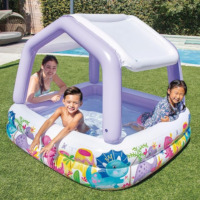Piscine gonflable pour enfants Intex, 157 x 157 x 122 cm, 295 litres, avec toit amovible, design aquatique, bouchon de vidange, usage extérieur, vinyle résistant, kit de réparation inclus, garantie +2 ans (57470)