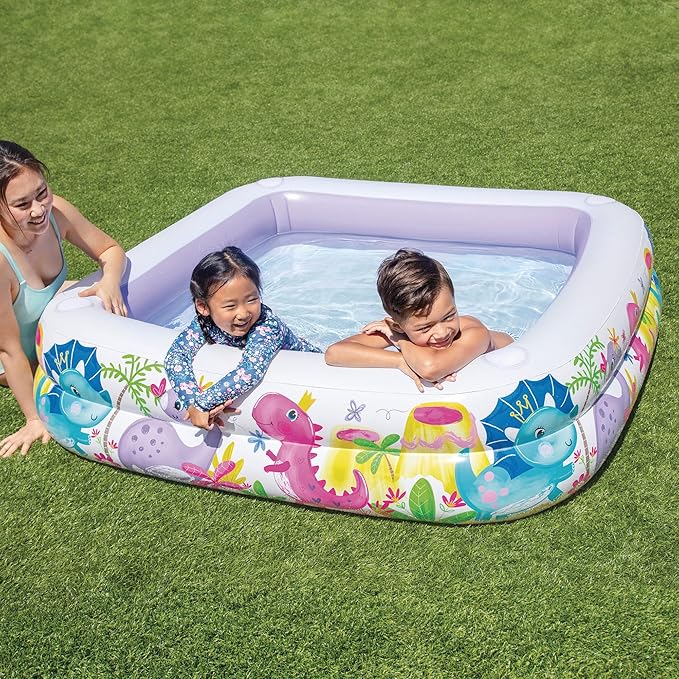 Piscine gonflable pour enfants Intex, 157 x 157 x 122 cm, 295 litres, avec toit amovible, design aquatique, bouchon de vidange, usage extérieur, vinyle résistant, kit de réparation inclus, garantie +2 ans (57470)