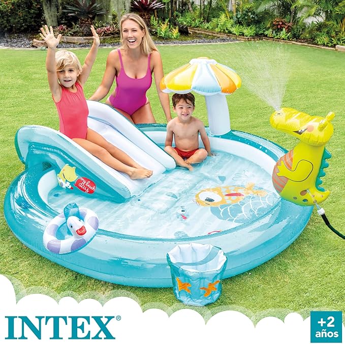 Piscine gonflable pour enfants INTEX 57165 avec diffuseur d'eau et toboggan crocodile, aire de jeux pour enfants