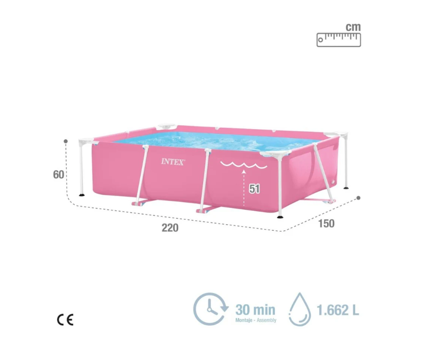 Piscine familiale amovible rectangulaire Intex Small Frame rose 220 x 150 x 60 cm