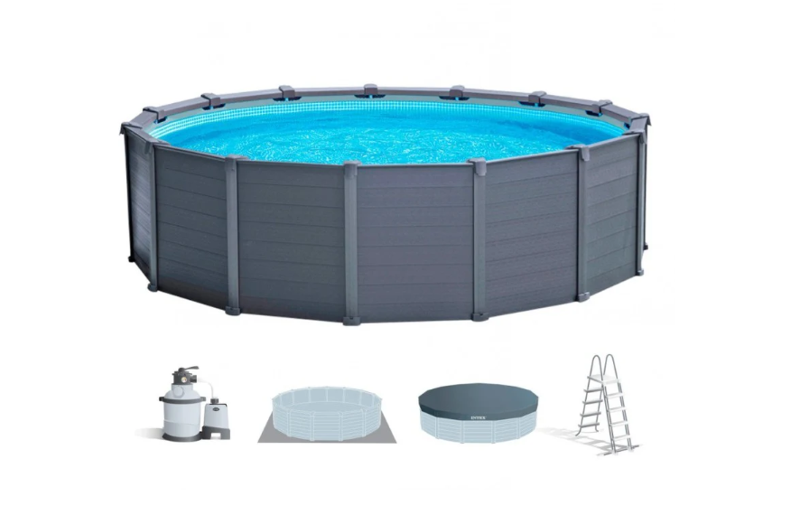 Piscine hors-sol ronde avec pompe à sable, échelle et bâche